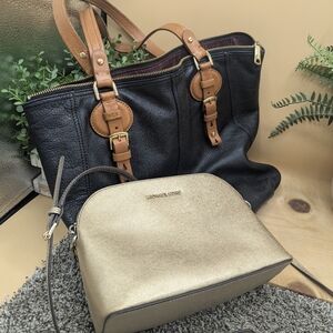 Lauren Ralph Lauren Black Leather Hobo And Michael Kors Cross Small gold Bag